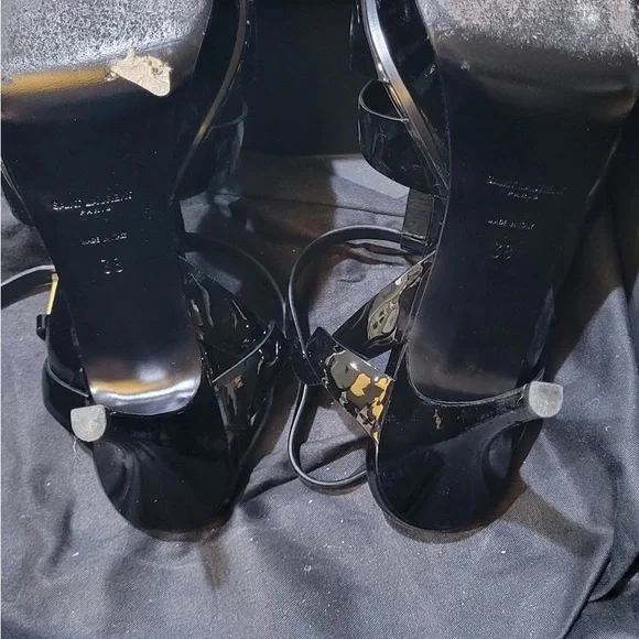 Yves Saint Laurent Women's Black Patent Tribute Heels - Picture 4 of 10